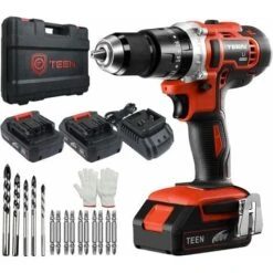 Perceuse Visseuse à Percussion Sans Fil TEENO,2×2.0 Ah Batteries, 13mm Mandrin Auto-serrant