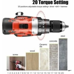 Perceuse Visseuse à Percussion Sans Fil TEENO,2×2.0 Ah Batteries, 13mm Mandrin Auto-serrant -Magasin D'Outils Électriques 13575364 3
