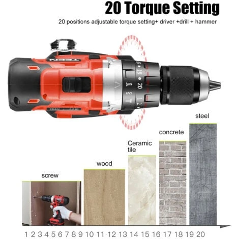 Perceuse Visseuse à Percussion Sans Fil TEENO-916 - 2x20V - 2,0Ah - 69 Accessoires 6 Perceuse Visseuse à Percussion Sans Fil TEENO-916 - 2x20V - 2,0Ah - 69 Accessoires – Image 4