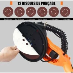 COSTWAY Ponceuse Girafe Murale 750W Ø 225mm Aluminium 6 Vitesses Variables Lumières LED Manche Télescopique 12 Disques Abrasifs -Magasin D'Outils Électriques 23622732 3