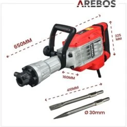 AREBOS Marteau De Démolition Marteau à Percussion 1700W 60 Joules 1900 Coups Par Minute Mallette Avec Roues Incluse -Magasin D'Outils Électriques 32242915 5