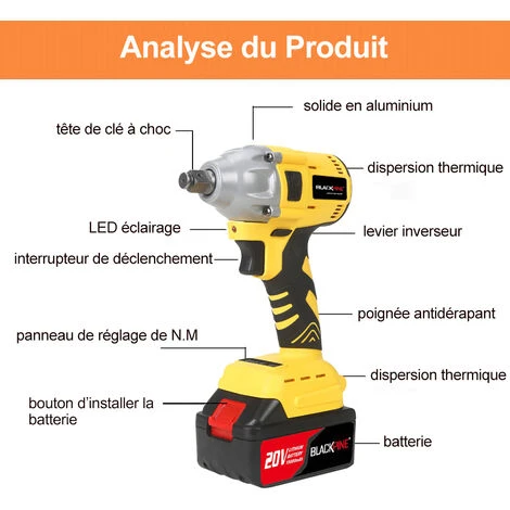 BLACKPINE - Clé à Chocs Sans Fil, 300Nm Boulonneuse A Choc Avec 15000mAh Batterie X 2, Douilles à Chocs X 7, Un Chargeur Rapide 4 BLACKPINE - Clé à Chocs Sans Fil, 300Nm Boulonneuse A Choc Avec 15000mAh Batterie X 2, Douilles à Chocs X 7, Un Chargeur Rapide – Image 2