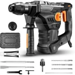 ENGINDOT Marteau Perforateur, Burineur Electrique 1500W, 7J, 4350BPM, 900RPM, Mandrin SDS Plus 4 Modes Perforateur, Anti-Vibrations, Utilisé Pour Le Béton, Le Métal Et La Pierreà -- TRH01A