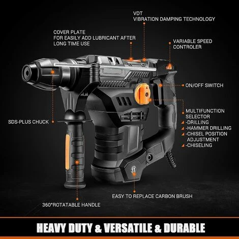 ENGINDOT Marteau Perforateur, Burineur Electrique 1500W, 7J, 4350BPM, 900RPM, Mandrin SDS Plus 4 Modes Perforateur, Anti-Vibrations, Utilisé Pour Le Béton, Le Métal Et La Pierreà -- TRH01A 4 ENGINDOT Marteau Perforateur, Burineur Electrique 1500W, 7J, 4350BPM, 900RPM, Mandrin SDS Plus 4 Modes Perforateur, Anti-Vibrations, Utilisé Pour Le Béton, Le Métal Et La Pierreà -- TRH01A – Image 2