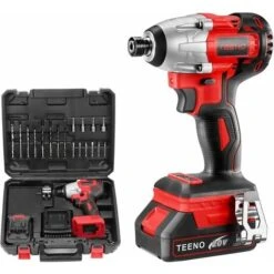 Brushless Visseuse à Chocs Sans Fil 20V TEENO,1X2.0Ah Batteries, 6.35mm Mandrin,Boîte Avc 19pcs Accessoires(Une Batterie)