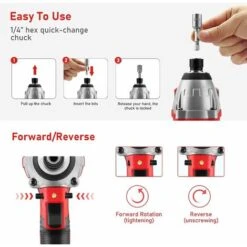 Brushless Visseuse à Chocs Sans Fil 20V TEENO,1X2.0Ah Batteries, 6.35mm Mandrin,Boîte Avc 19pcs Accessoires(Une Batterie) -Magasin D'Outils Électriques 44260275 4