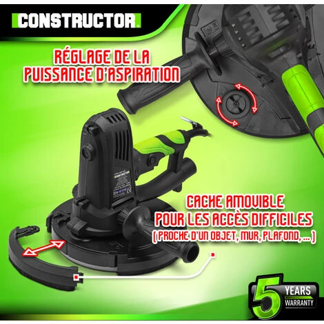 Ponceuse Plâtre 1220W - 225mm Avec Sac Récupérateur Et 8 Abrasifs - Constructor 5 Ponceuse Plâtre 1220W - 225mm Avec Sac Récupérateur Et 8 Abrasifs - Constructor – Image 3
