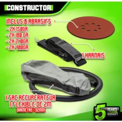 Ponceuse Plâtre 1220W - 225mm Avec Sac Récupérateur Et 8 Abrasifs - Constructor 10 Ponceuse Plâtre 1220W - 225mm Avec Sac Récupérateur Et 8 Abrasifs - Constructor -Magasin D'Outils Électriques 46301061 4