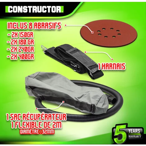 Ponceuse Plâtre 1220W - 225mm Avec Sac Récupérateur Et 8 Abrasifs - Constructor 6 Ponceuse Plâtre 1220W - 225mm Avec Sac Récupérateur Et 8 Abrasifs - Constructor – Image 4