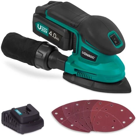 Ponceuse Delta Multifonction Sans Fil 20V - 6 Feuilles Abrasives, 1 Batterie 4.0Ah Et Chargeur Inclus 3 Ponceuse Delta Multifonction Sans Fil 20V - 6 Feuilles Abrasives, 1 Batterie 4.0Ah Et Chargeur Inclus