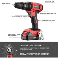 Perceuse Visseuse A Percussion Sans Fil PSR 20v TEENO,12A Batterie Visseuse Devisseuse Sans Fil,Gants Professionnels (Une Batterie) -Magasin D'Outils Électriques 59229545 3