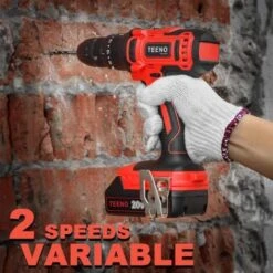 TEENO Perceuse Visseuse A Percussion Sans Fil PSR 20v+2A Batterie Lithium +2Vitesses+ Gants Professionnels (Deux Batterie) -Magasin D'Outils Électriques 59229546 4