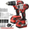 Brushless Clé à Chocs Sans Fil 320Nm, Perceuse A Percussion,TEENO Pack 2 Outils, 2 Batterie 3.0Ah,1 Chargeur, 29 Accessoires, 2 Vitesses, Avec Boite En Plastique