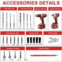 Brushless Clé à Chocs Sans Fil 320Nm, Perceuse A Percussion,TEENO Pack 2 Outils, 2 Batterie 3.0Ah,1 Chargeur, 29 Accessoires, 2 Vitesses, Avec Boite En Plastique -Magasin D'Outils Électriques 60163062 4