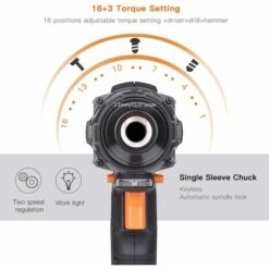 Perceuse électrique Sans Fil TACKLIFE 20 V Max, 310 Lb-pi, Mandrin En Métal 1/2", Tournevis électrique à 2 Vitesses Avec DEL, Batterie Rechargeable 2,0 Ah PCD04C -Magasin D'Outils Électriques 60670661 4