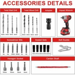 Brushless Clé à Chocs Sans Fil Sans Avec Adaptateur,1Batterie 3.0AH TEENO,5 Douilles à Chocs, Avc 26pcs Accessoires (Une Batterie) -Magasin D'Outils Électriques 63862139 4