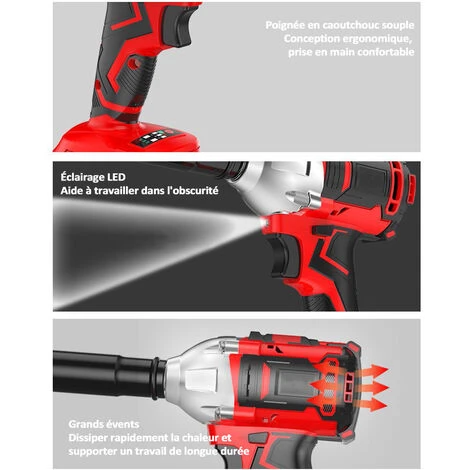 Boulonneuse A Choc Sans Fil, Perceuse Visseuse Devisseuse San Fil - Avec 2 Batteries 24V, 350 Nm, 0-3000 Tr/min, Lumière LED 5 Boulonneuse A Choc Sans Fil, Perceuse Visseuse Devisseuse San Fil - Avec 2 Batteries 24V, 350 Nm, 0-3000 Tr/min, Lumière LED – Image 3