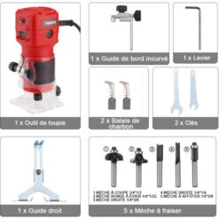 Affleureuse 650W 15000-32000 RPM TEENO, 6 Vitesses Variables,Profession Défonceuse Électrique Avec Fraises à Défoncer Queue De 1/4",Base Fixe Mèches 6.35mm -Magasin D'Outils Électriques 73753752 3