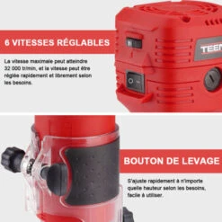 Affleureuse 650W 15000-32000 RPM TEENO, 6 Vitesses Variables,Profession Défonceuse Électrique Avec Fraises à Défoncer Queue De 1/4",Base Fixe Mèches 6.35mm -Magasin D'Outils Électriques 73753752 4