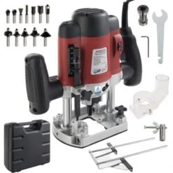 AREBOS Défonceuse à Bois Fraiseuse De Bords à Main Mallette Comprend 12 Mèches De Toupie Avec Queue De 8 Mm 1200 W