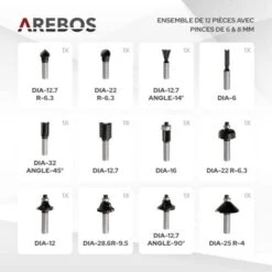 AREBOS Défonceuse à Bois Fraiseuse De Bords à Main Mallette Comprend 12 Mèches De Toupie Avec Queue De 8 Mm 1200 W -Magasin D'Outils Électriques 7557525 4