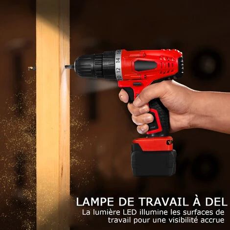 Perceuse Visseuse Sans Fil 18V Visseuse Sans Fil Avec 2 Batteries 18+1 Réglages De Couple Auto-serrant 10mm LED Pour Bricolage 2 Vitesses Idéal Pour Visser Et Percer 6 Perceuse Visseuse Sans Fil 18V Visseuse Sans Fil Avec 2 Batteries 18+1 Réglages De Couple Auto-serrant 10mm LED Pour Bricolage 2 Vitesses Idéal Pour Visser Et Percer – Image 4