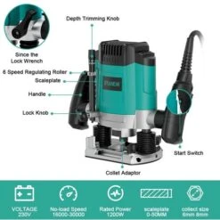 Défonceuse Verticale Electrique 1200 W 16000-30000 RPM STANEW, Profession Fresatrice Verticale Avec Set De 12 Fraises,6 Vitesses, Réglage De La Profondeur De Fraisage. -Magasin D'Outils Électriques 77013334 2