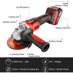 (Clé à Chocs Sans Fil Brushless+Perceuse A Percussion +Meuleuse D'angle Brushless)Pack 3 Outils TEENO 20V 2Batteries 3Ah -Magasin D'Outils Électriques 83409932 4