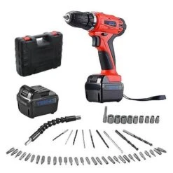 Perceuse Visseuse Sans Fil 18v+ 2 Batteries Lithium + 52 Accessoires - Rouge