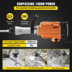 Piqueur Demolition Machine 1500w 50 Joules Acier Marteau Avec 2 Burins Marteau -Magasin D'Outils Électriques 86893665 5