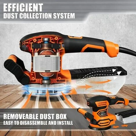 20 Pcs Ponceuse Excentrique 450W TACKLIFE, 13000 RPM, Système De Dépoussiérage, Ponceuse Orbitale à Vitesse Variable - PRS03A 5 20 Pcs Ponceuse Excentrique 450W TACKLIFE, 13000 RPM, Système De Dépoussiérage, Ponceuse Orbitale à Vitesse Variable - PRS03A – Image 3