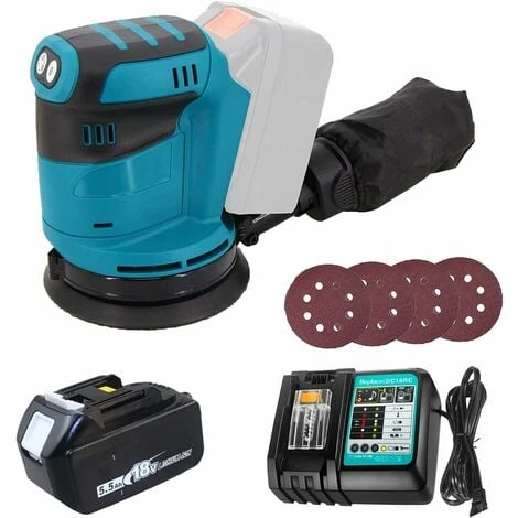 Polisseuse Ponceuse Orbitale Aléatoire Au Lithium Avec 4 Papier De Verre, Pour Le Bois, Le Polissage, Le Ponçage + 1x5.5Ah Batterie + 1xChargeur, Pour Makita DBO180Z 18v LXT 125mm 3 Polisseuse Ponceuse Orbitale Aléatoire Au Lithium Avec 4 Papier De Verre, Pour Le Bois, Le Polissage, Le Ponçage + 1x5.5Ah Batterie + 1xChargeur, Pour Makita DBO180Z 18v LXT 125mm