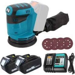 Polisseuse Ponceuse Orbitale Aléatoire Au Lithium Ø 125mm, 18v LXT 125mm Fit Pour Makita Battery, Avec 4PCS Sandpaper + 2x5.5Ah Batteries + Chargeur), Pour Makita DBO180Z
