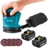 Ponceuse D’orbite Aléatoire Sans Fil, Ponceuse électrique Aléatoire Compatible Avec La Batterie Makita 18V, Avec 125mm 4Pcs Sandpapers 2X 5.5Ah Batteries, Pour Bois, Polissage, Ponçage (chargeur Non I