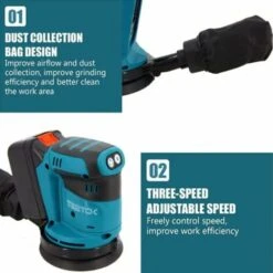 Ponceuse Orbitale Aléatoire Sans Fil, Ponceuse 18V Ø 125mm, Adaptée à La Batterie Makita, Avec Papier De Verre 4PCS + 1x 5.5Ah Batterie (chargeur Non Inclus) 10 Ponceuse Orbitale Aléatoire Sans Fil, Ponceuse 18V Ø 125mm, Adaptée à La Batterie Makita, Avec Papier De Verre 4PCS + 1x 5.5Ah Batterie (chargeur Non Inclus) -Magasin D'Outils Électriques 88687585 4