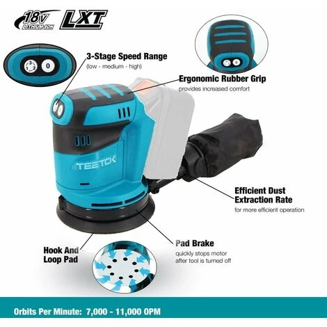 Ponceuse à Orbite Aléatoire Sans Fil, Ponceuse électrique Aléatoire Compatible Avec La Batterie Makita 18V, Avec 125mm 4Pcs Sandpapers1X 3.0Ah Batteries Et Chargeur, Pour Le Bois, Le Polissage, Le Pon 4 Ponceuse à Orbite Aléatoire Sans Fil, Ponceuse électrique Aléatoire Compatible Avec La Batterie Makita 18V, Avec 125mm 4Pcs Sandpapers1X 3.0Ah Batteries Et Chargeur, Pour Le Bois, Le Polissage, Le Pon – Image 2