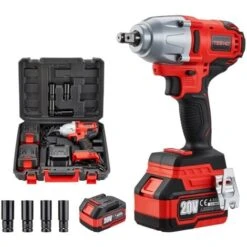 TEENO Clé à Chocs 20V Brushless Lithium-Ion Batteries 4.0Ah, 4 Douilles à Chocs, 600N.m (deux Batteries)